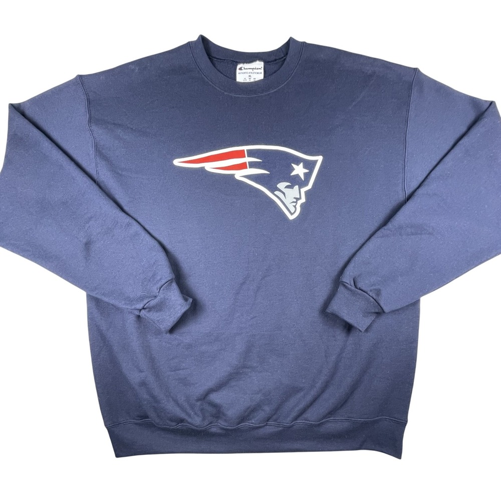 Champion Sweatshirt Men XL Navy New England Patriots NFL Crewneck Fleece Logo